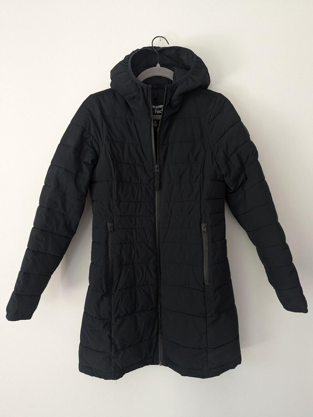 Abercrombie & Fitch Long Stretch Lightweight Puffer Jacket Coat Hooded